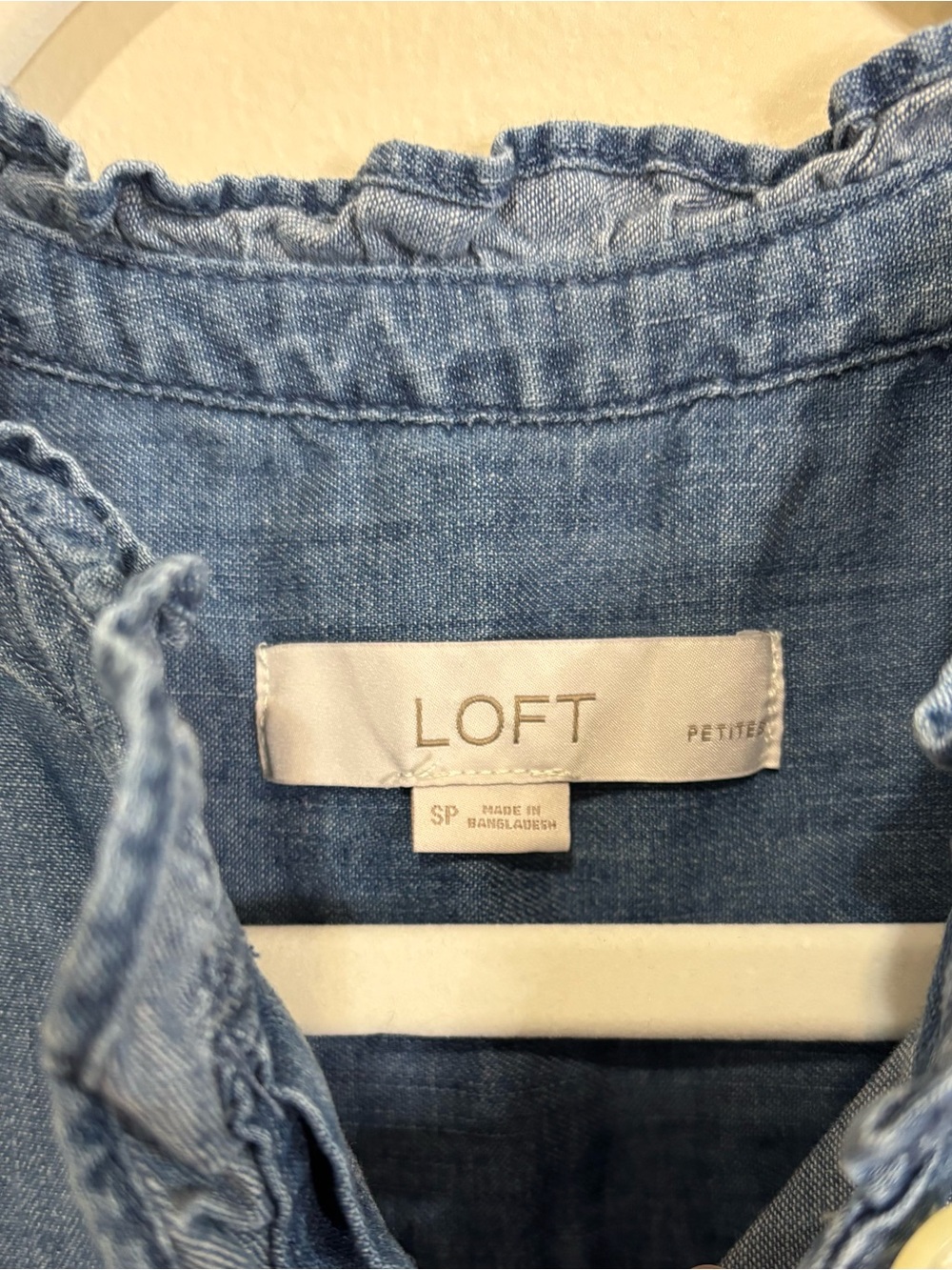 LOFT Ruffle-Sleeve Chambray Top in Blue - Picture 7 of 7